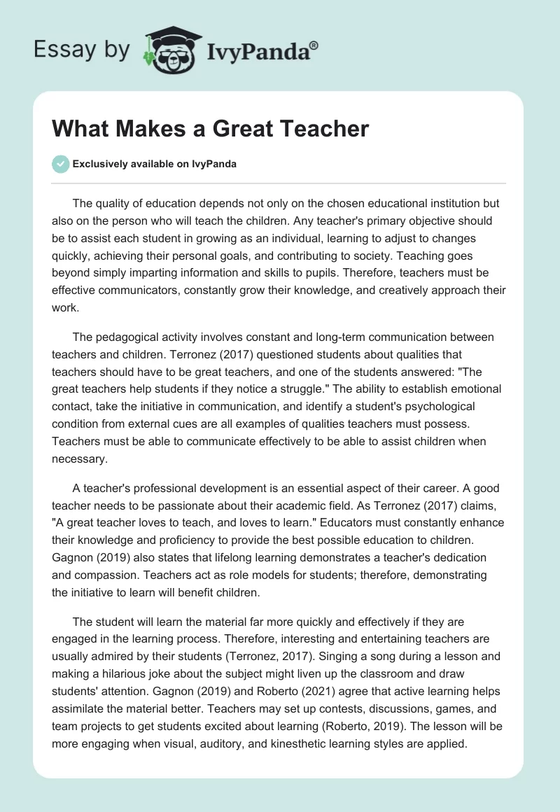 What Makes a Great Teacher. Page 1
