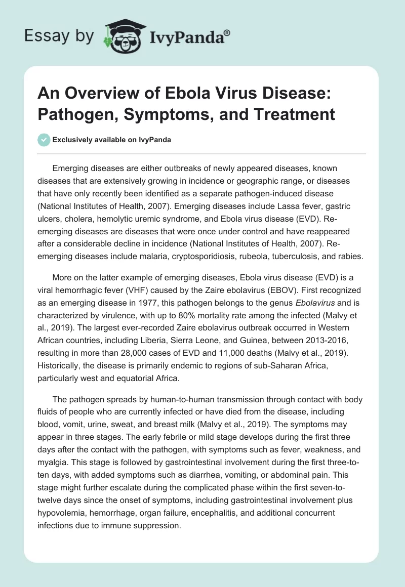 An Overview of Ebola Virus Disease: Pathogen, Symptoms, and Treatment. Page 1
