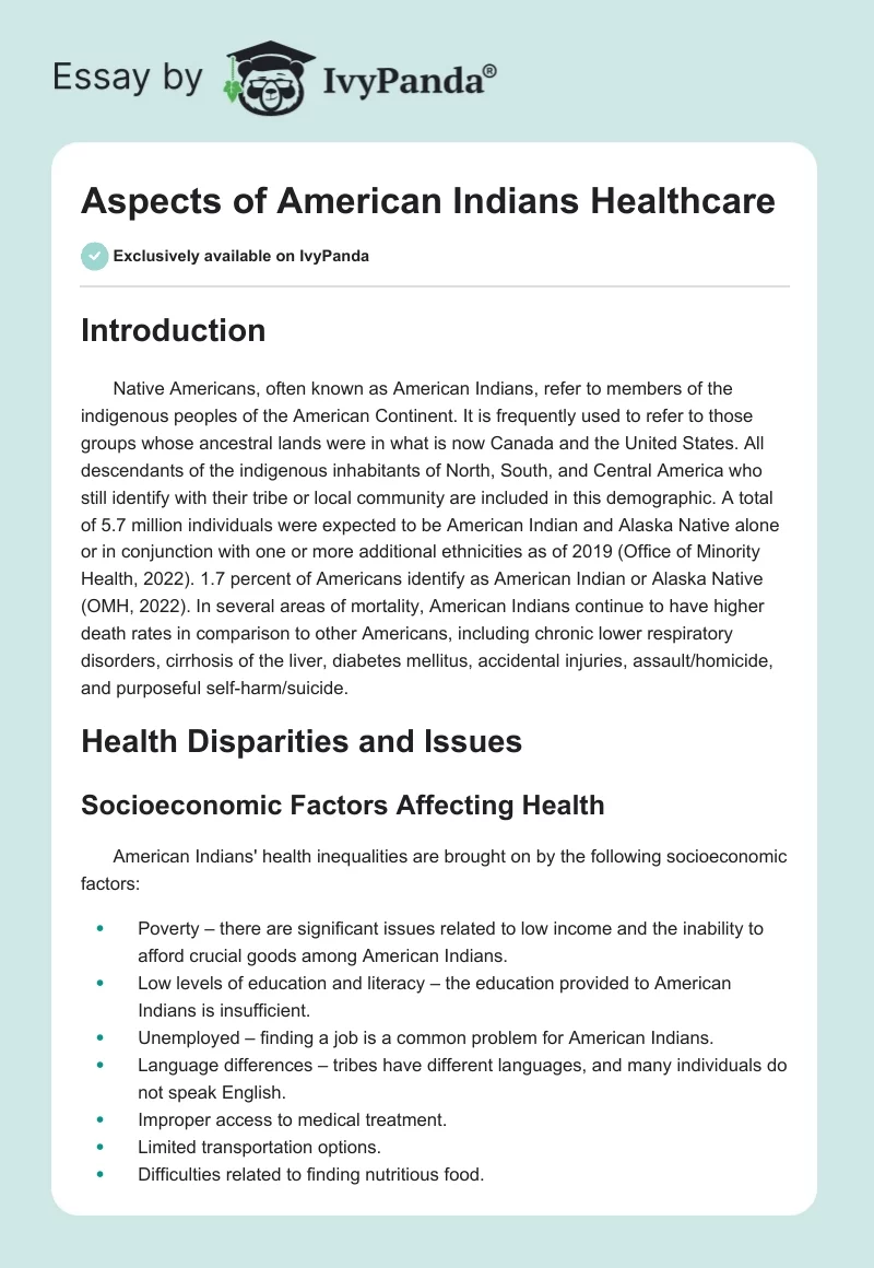Aspects of American Indians Healthcare. Page 1
