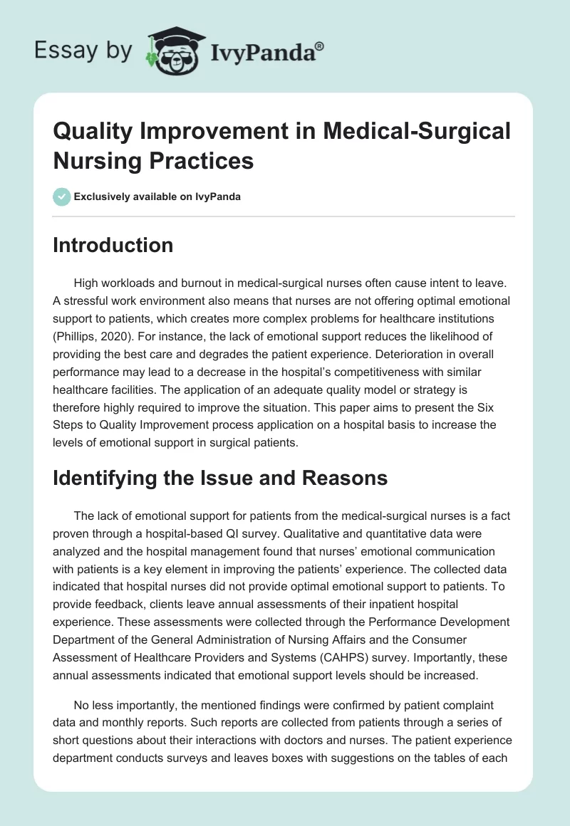 Quality Improvement in Medical-Surgical Nursing Practices. Page 1