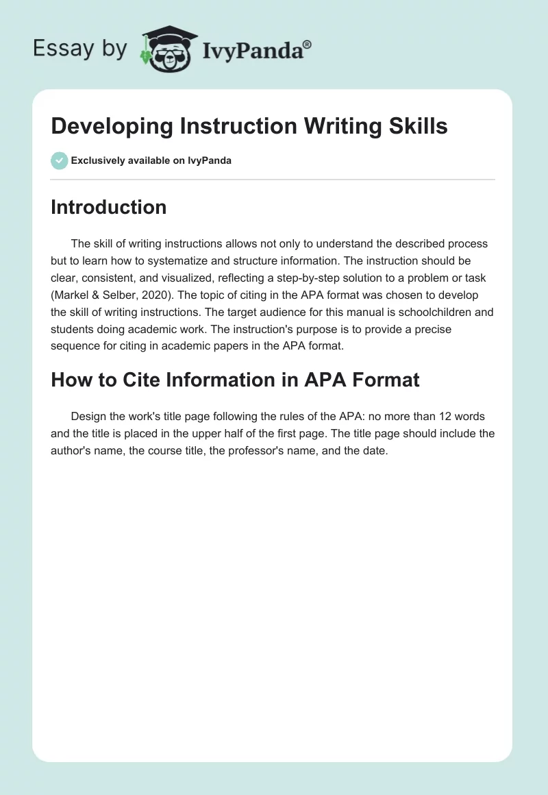 Developing Instruction Writing Skills. Page 1