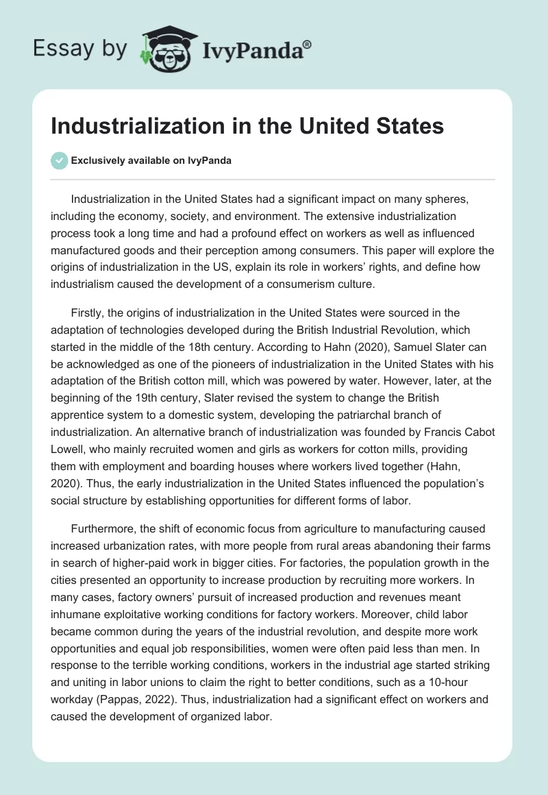 Industrialization in the United States. Page 1