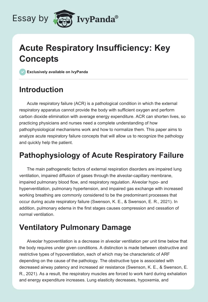 Acute Respiratory Insufficiency: Key Concepts. Page 1