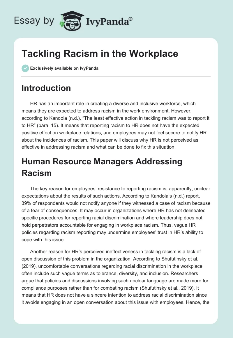 Tackling Racism in the Workplace. Page 1
