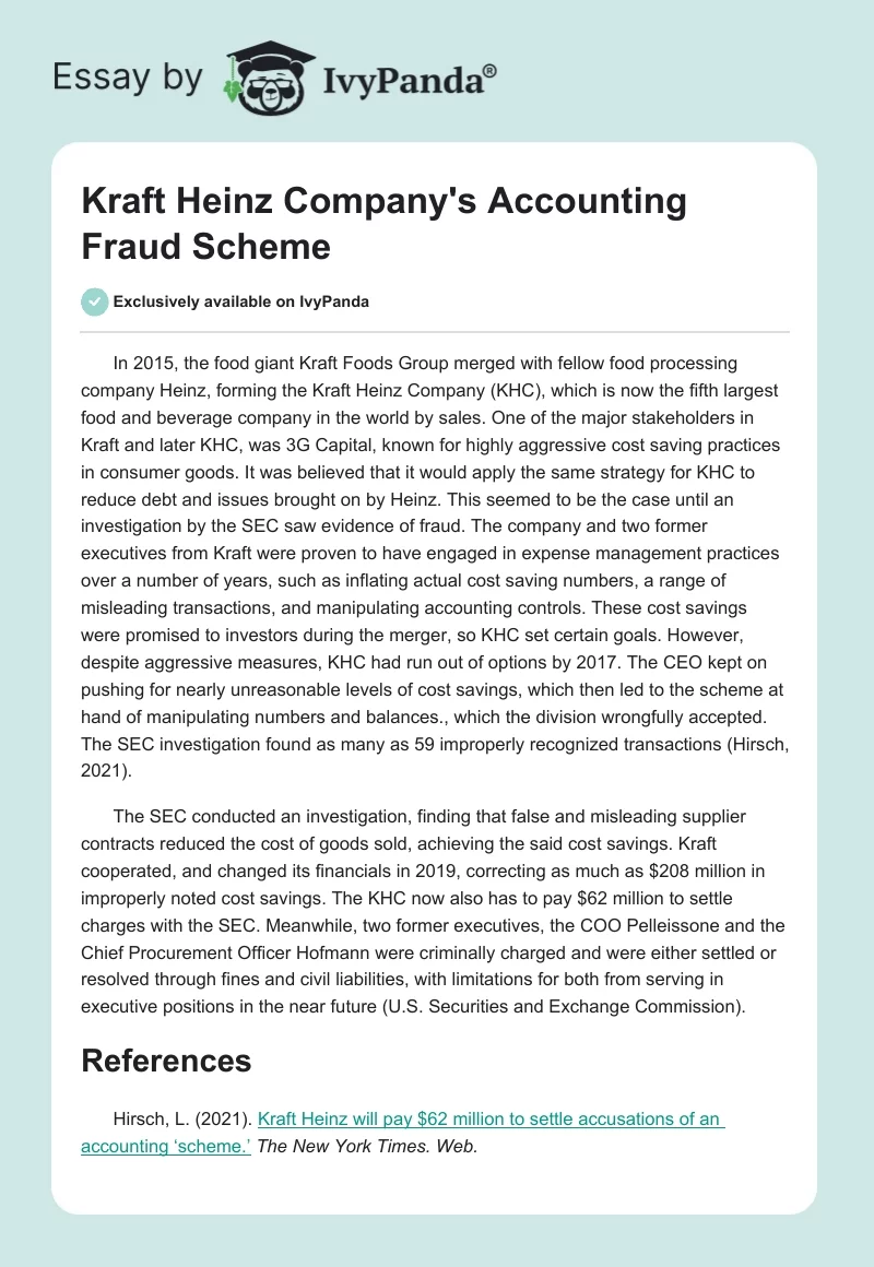Kraft Heinz Company's Accounting Fraud Scheme. Page 1