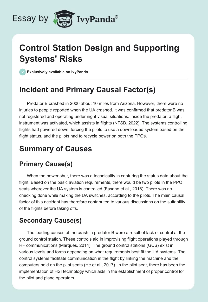 Control Station Design and Supporting Systems' Risks. Page 1