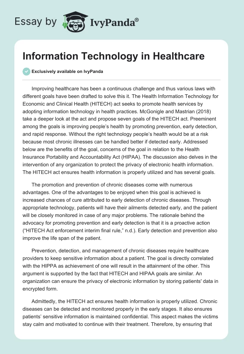 Information Technology in Healthcare. Page 1