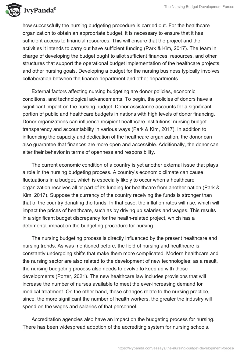 The Nursing Budget Development Forces. Page 2