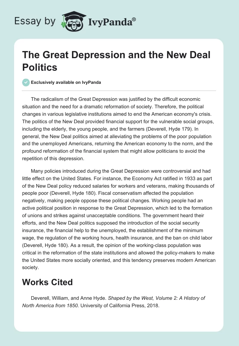The Great Depression and the New Deal Politics. Page 1