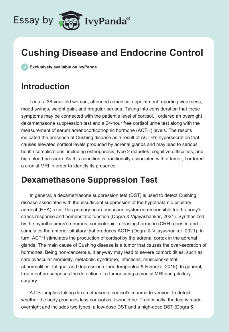 Cushing Disease and Endocrine Control. Page 1