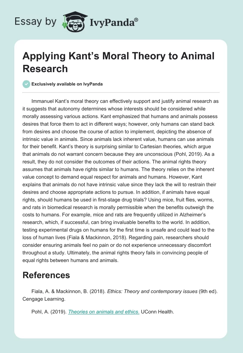 Applying Kant’s Moral Theory to Animal Research. Page 1
