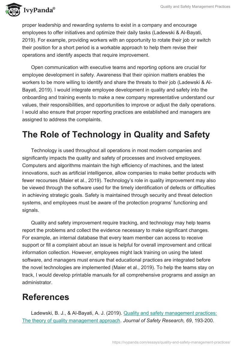 Quality and Safety Management Practices. Page 2