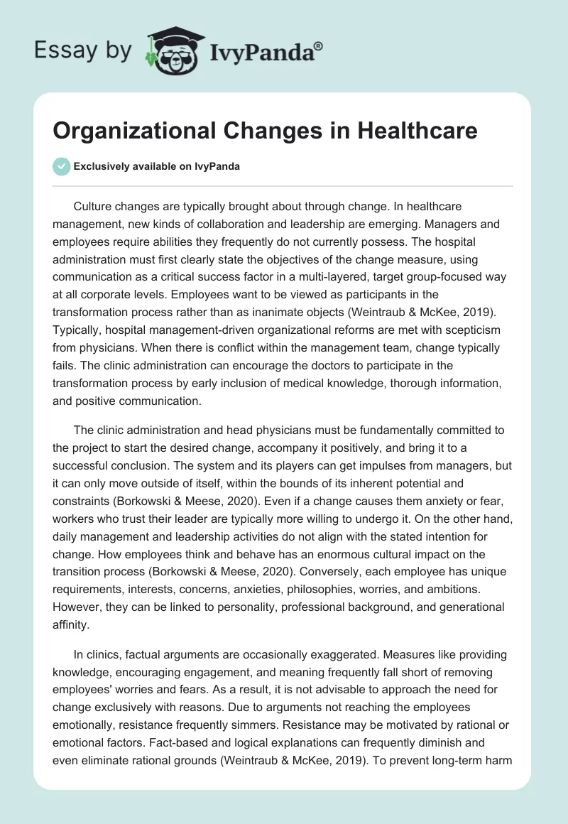 Organizational Changes in Healthcare. Page 1