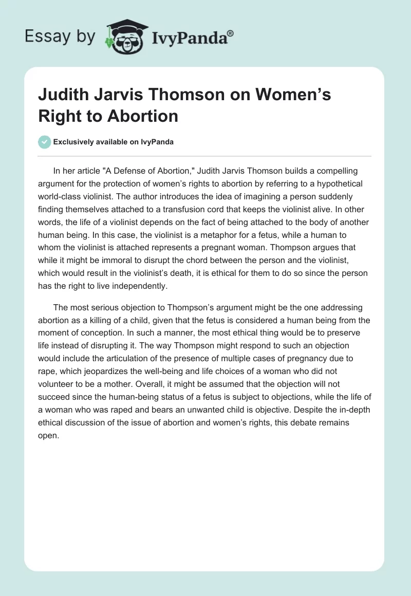 Judith Jarvis Thomson on Women’s Right to Abortion. Page 1