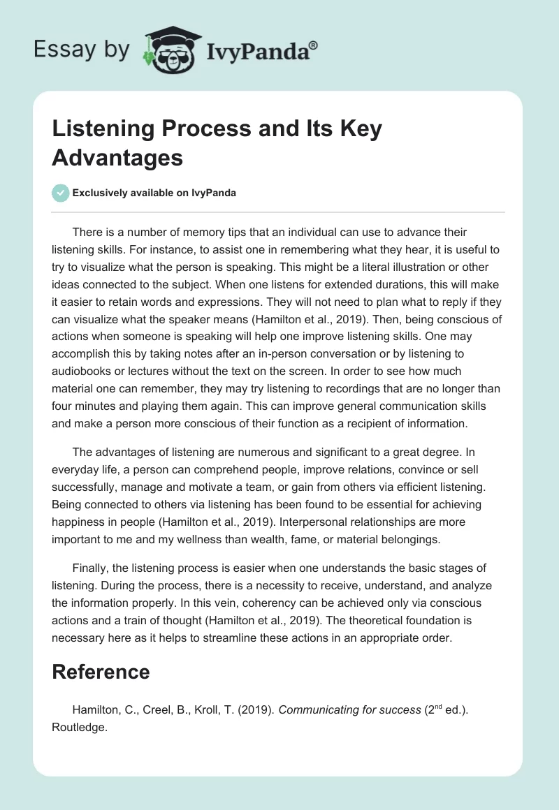 Listening Process and Its Key Advantages. Page 1