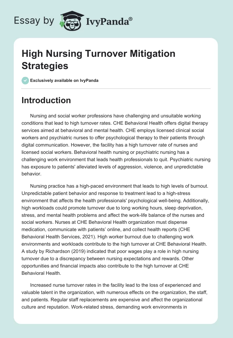 High Nursing Turnover Mitigation Strategies. Page 1