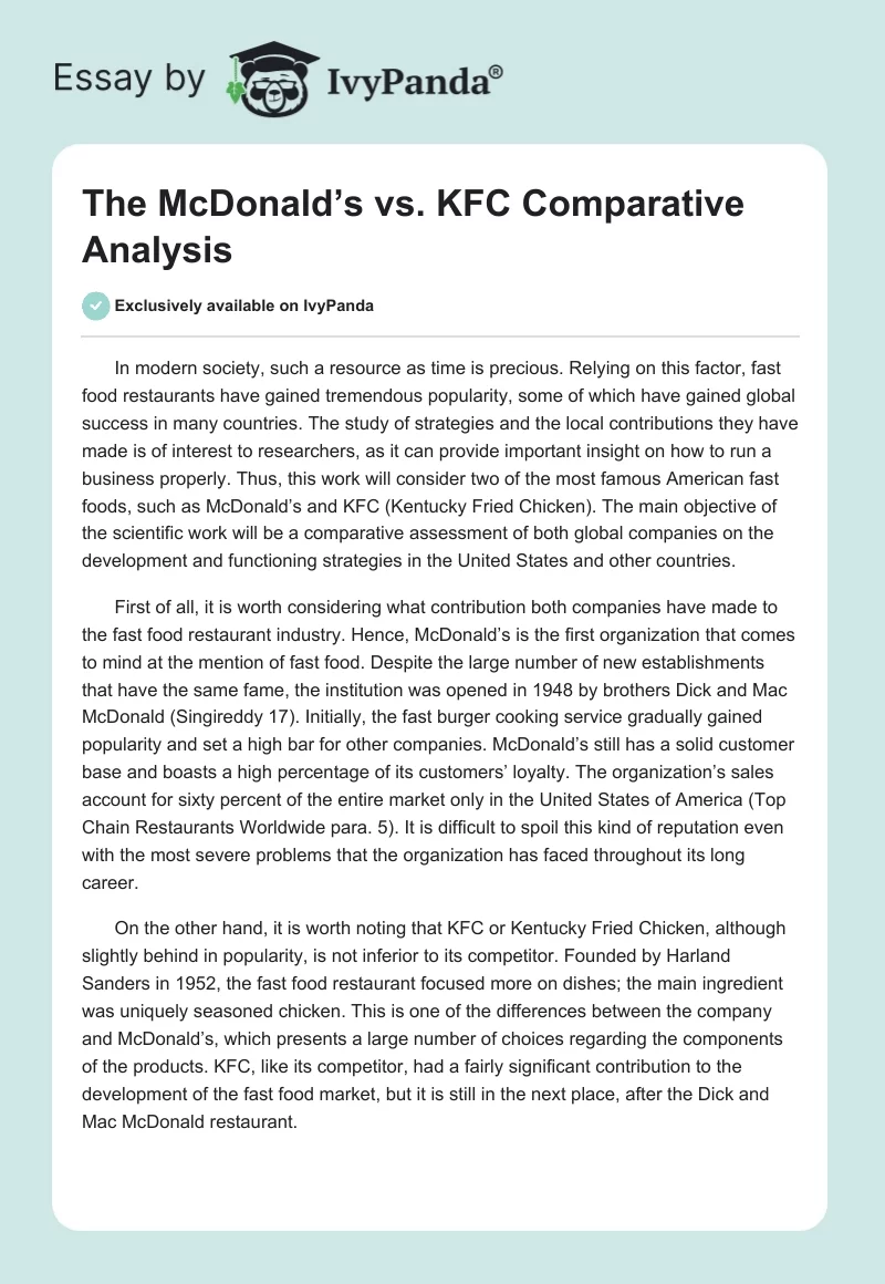 The McDonald’s vs. KFC Comparative Analysis. Page 1