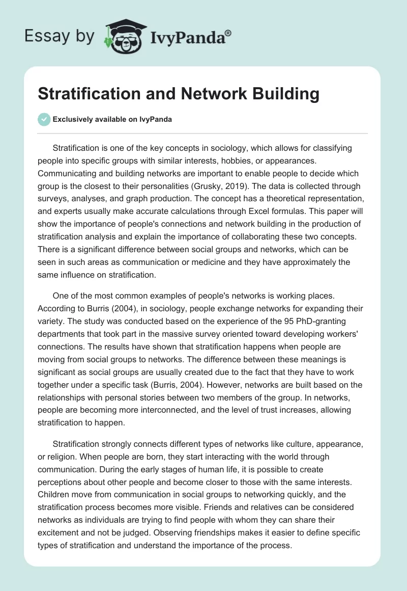 Stratification and Network Building. Page 1