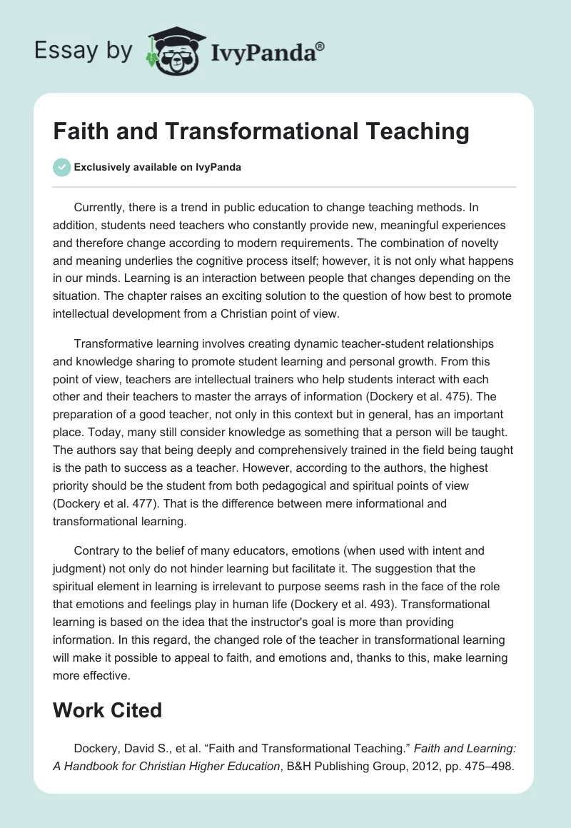 Faith and Transformational Teaching. Page 1