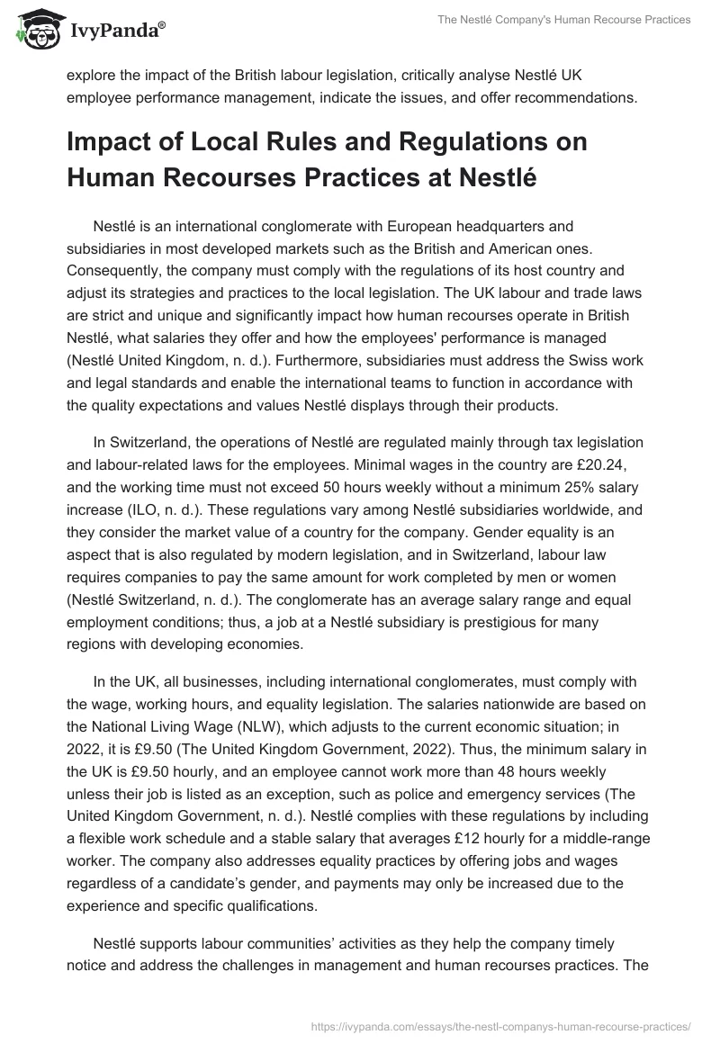 The Nestlé Company's Human Recourse Practices. Page 2