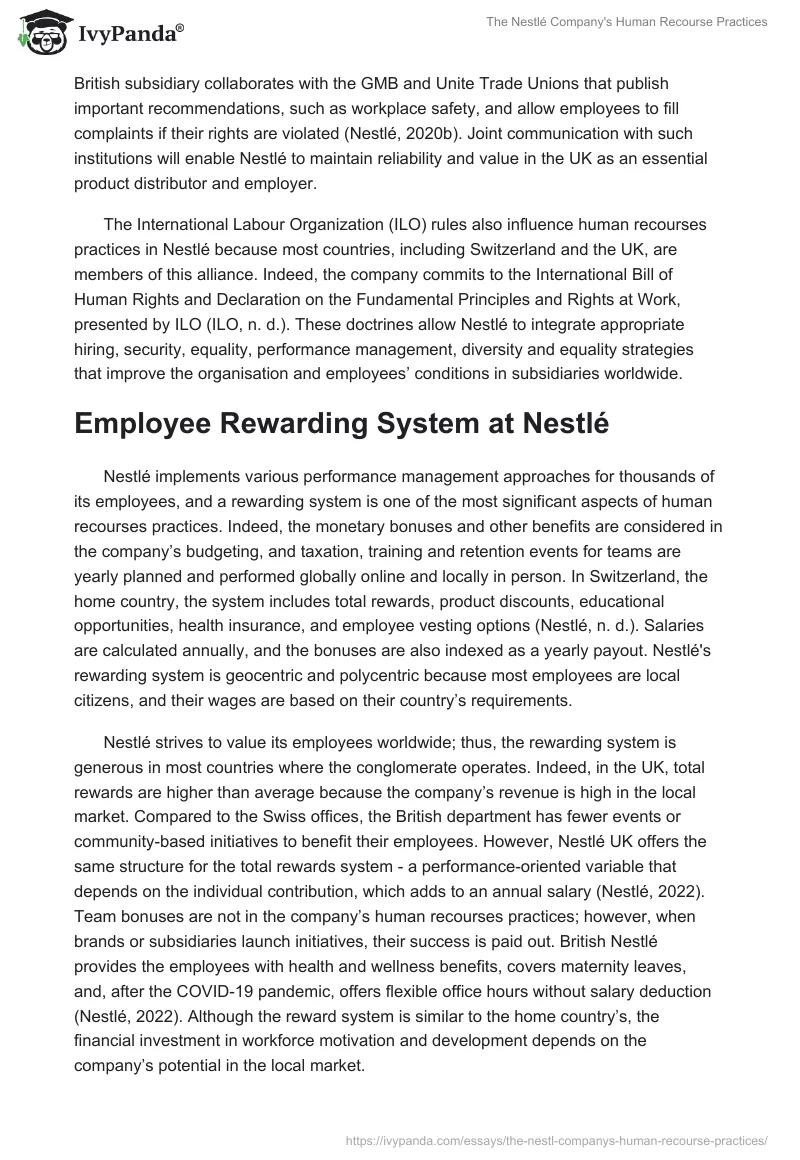 The Nestlé Company's Human Recourse Practices. Page 3
