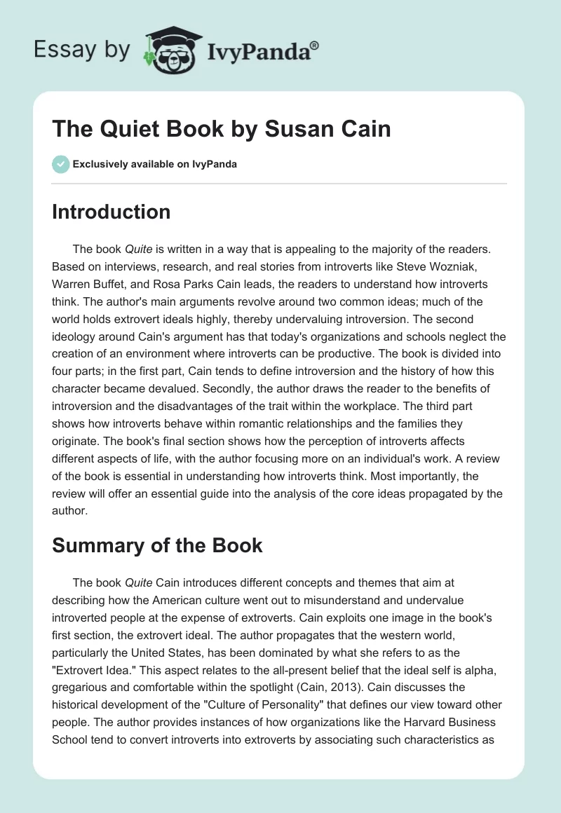 The "Quiet" Book by Susan Cain. Page 1