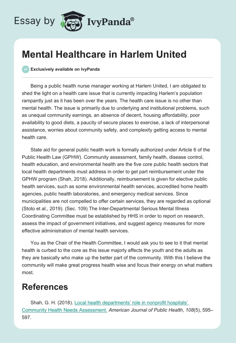 Mental Healthcare in Harlem United. Page 1