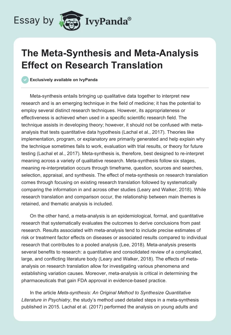 The Meta-Synthesis and Meta-Analysis Effect on Research Translation. Page 1