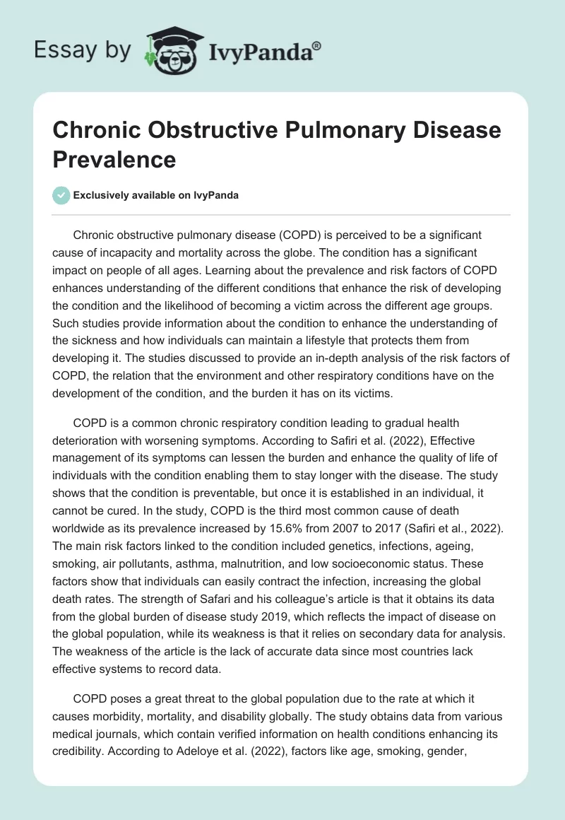 Chronic Obstructive Pulmonary Disease Prevalence. Page 1