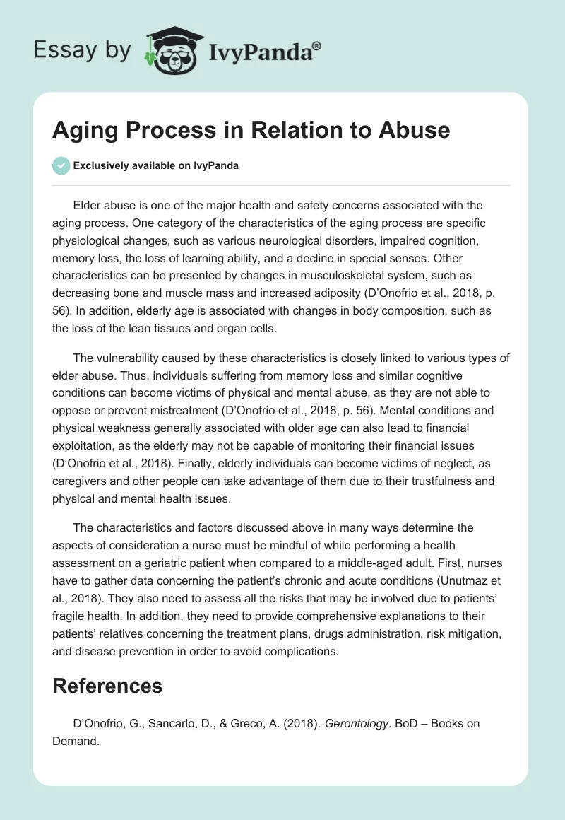 Aging Process in Relation to Abuse. Page 1