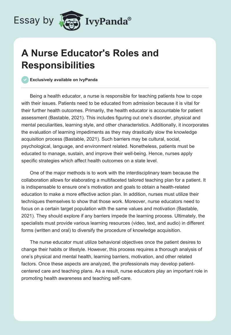 A Nurse Educator's Roles and Responsibilities. Page 1