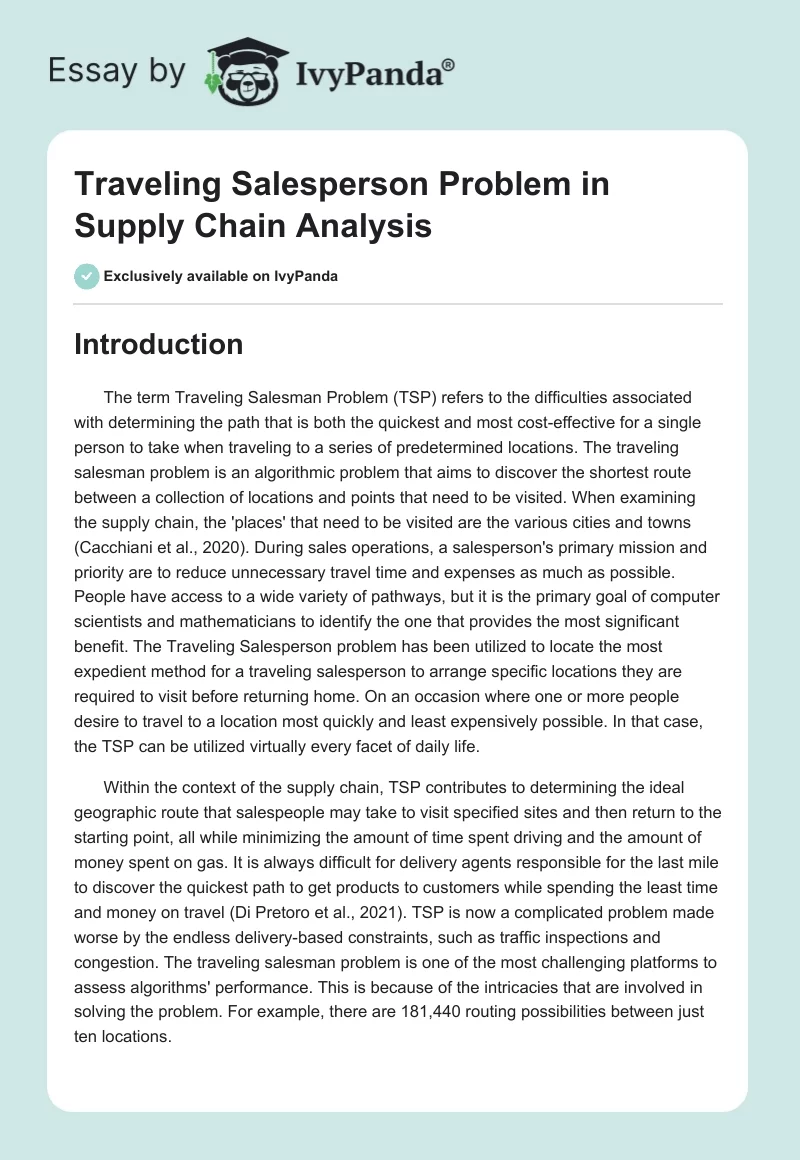 Traveling Salesperson Problem in Supply Chain Analysis. Page 1