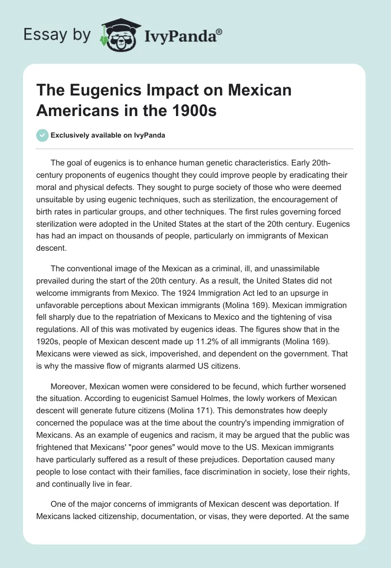 The Eugenics Impact on Mexican Americans in the 1900s. Page 1