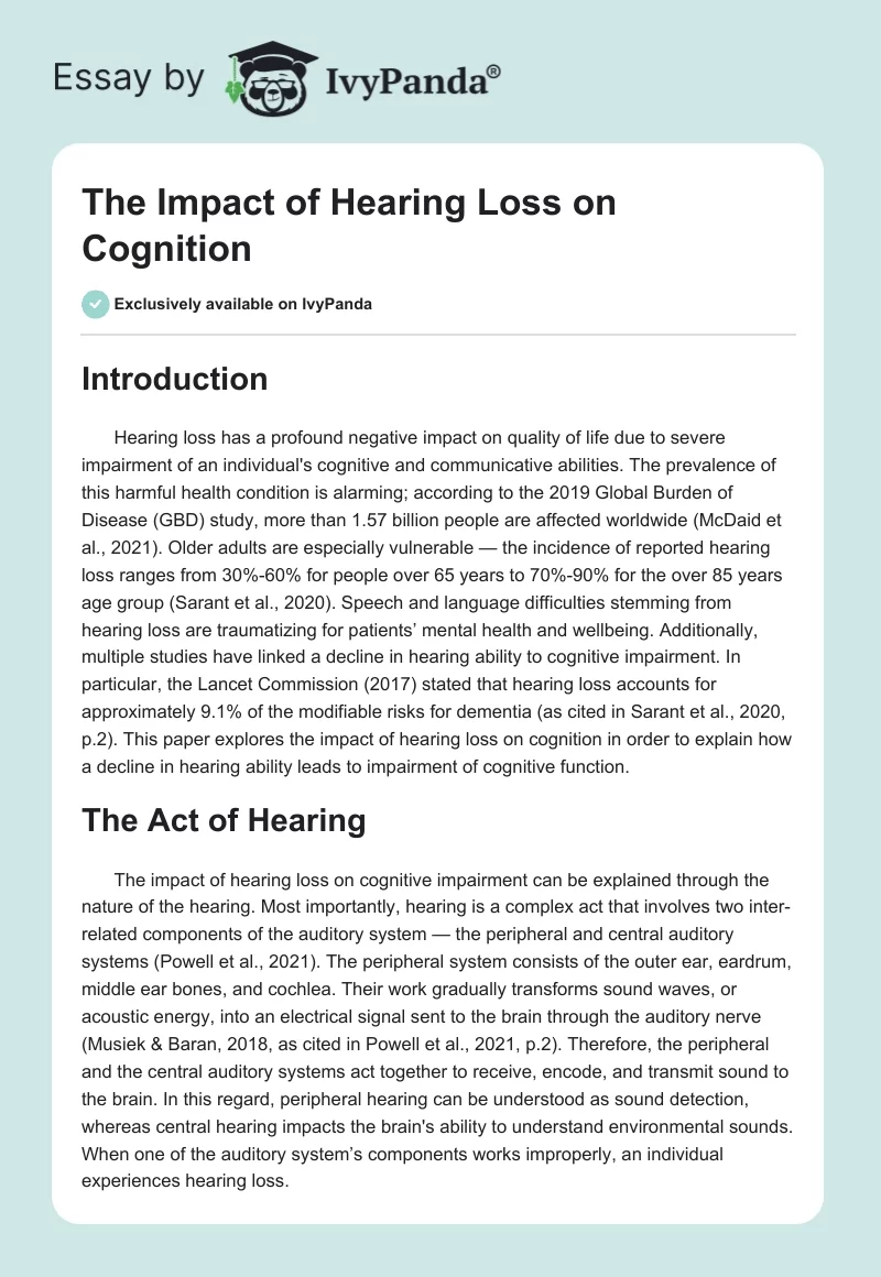 The Impact of Hearing Loss on Cognition. Page 1