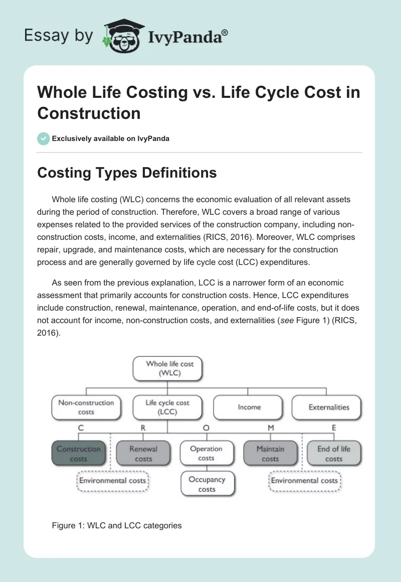 Whole Life Costing vs. Life Cycle Cost in Construction. Page 1