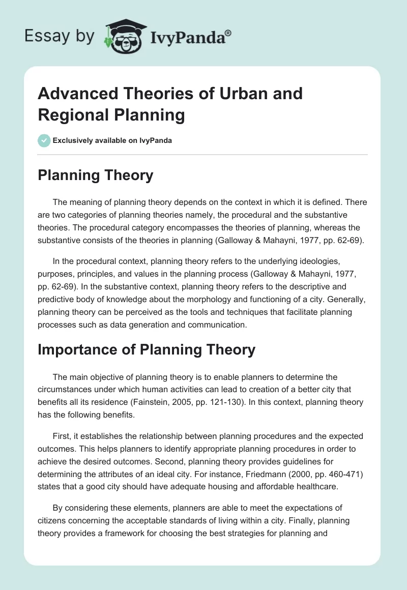 Advanced Theories of Urban and Regional Planning. Page 1