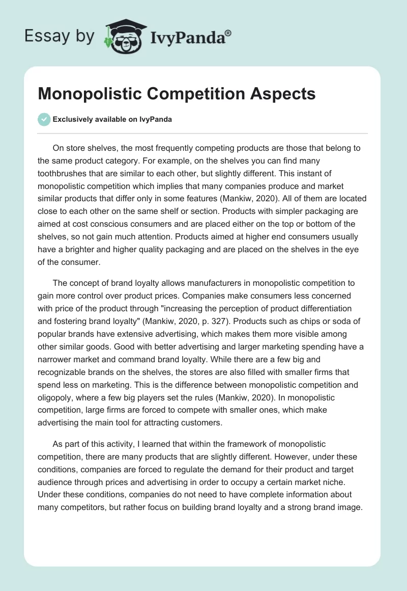 Monopolistic Competition Aspects. Page 1