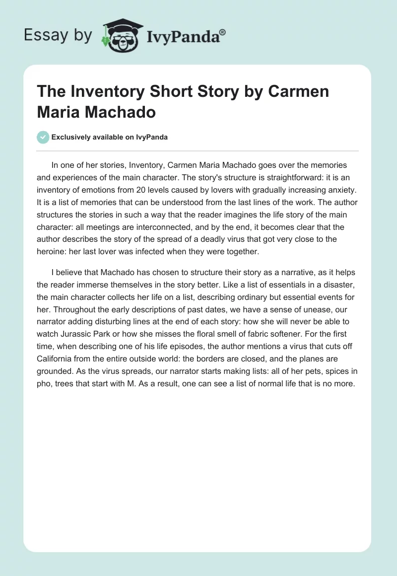 The "Inventory" Short Story by Carmen Maria Machado. Page 1