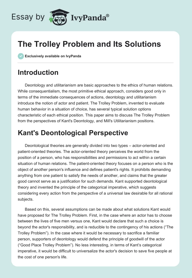 The Trolley Problem and Its Solutions. Page 1