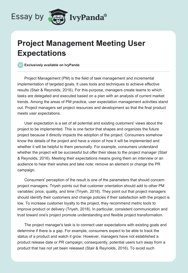 Project Management Meeting User Expectations. Page 1