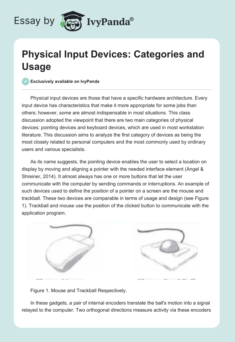 Physical Input Devices: Categories and Usage. Page 1