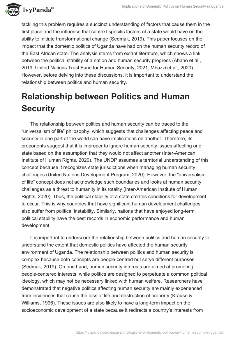 Implications of Domestic Politics on Human Security in Uganda. Page 2