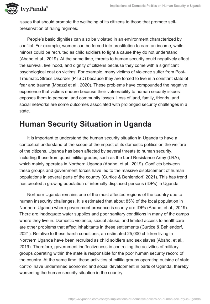Implications of Domestic Politics on Human Security in Uganda. Page 3