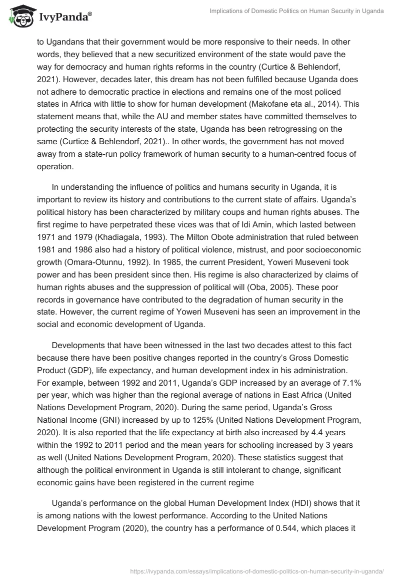 Implications of Domestic Politics on Human Security in Uganda. Page 5