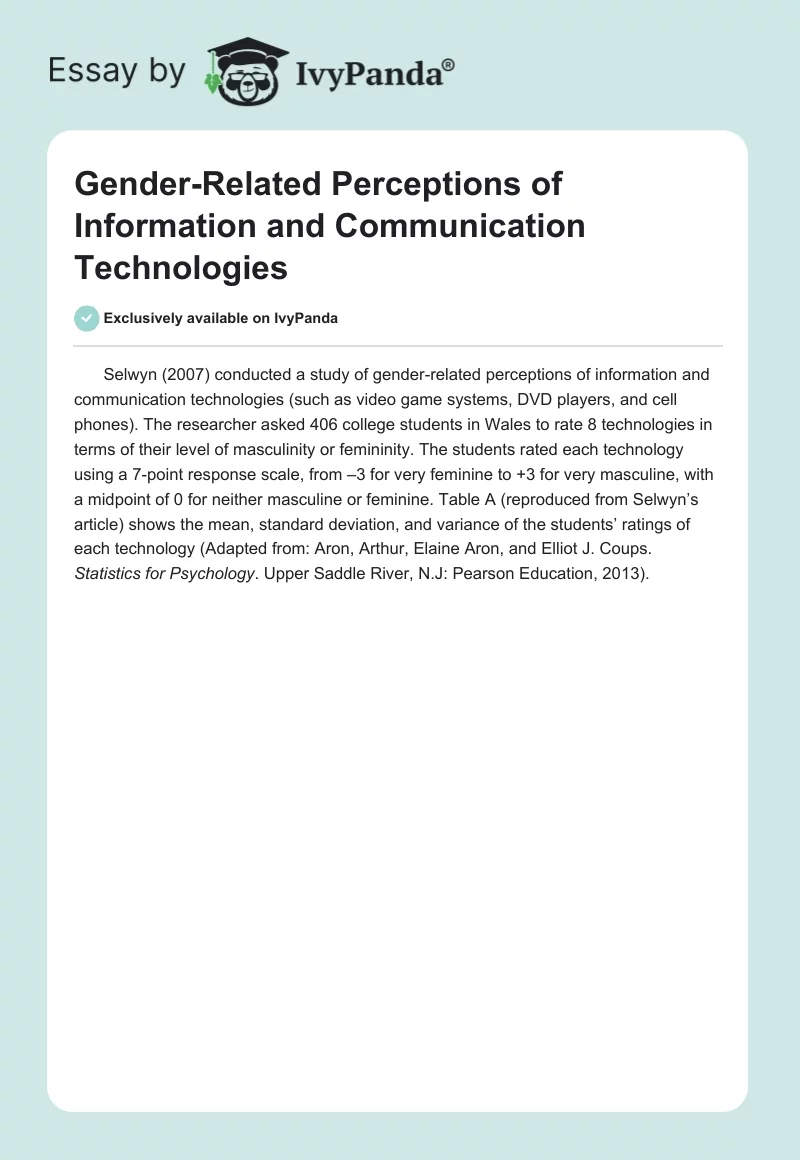 Gender-Related Perceptions of Information and Communication Technologies. Page 1