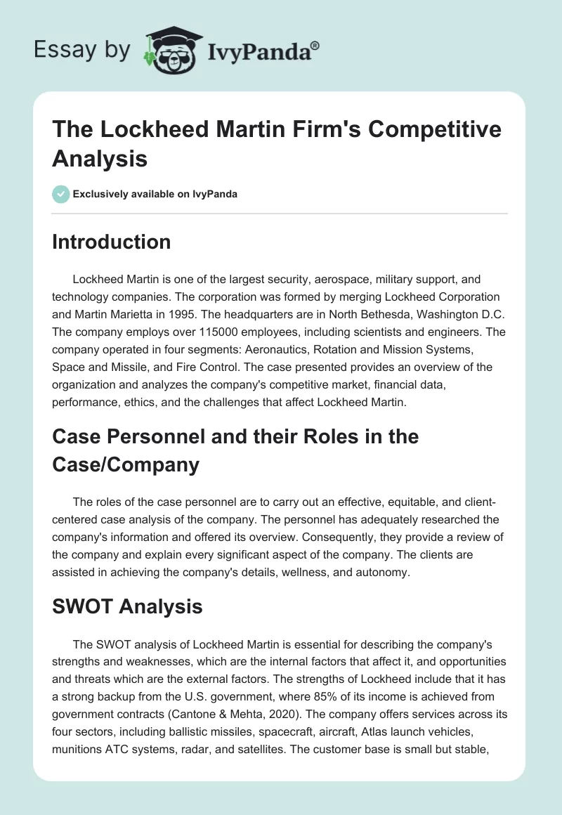 The Lockheed Martin Firm's Competitive Analysis. Page 1