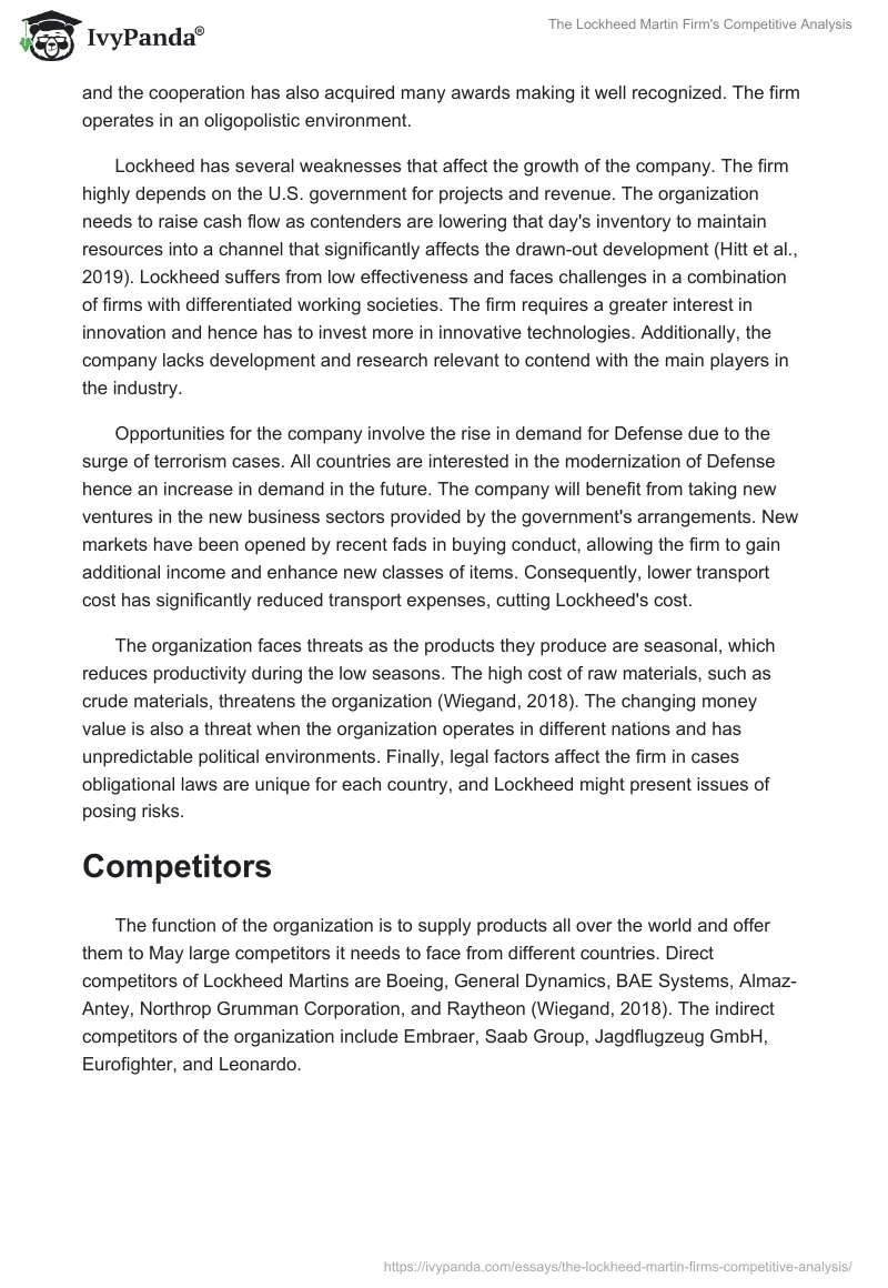 The Lockheed Martin Firm's Competitive Analysis. Page 2