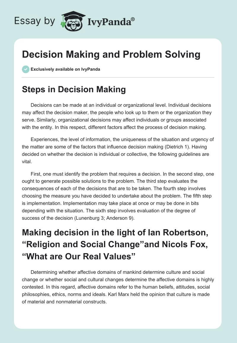 Decision Making and Problem Solving. Page 1