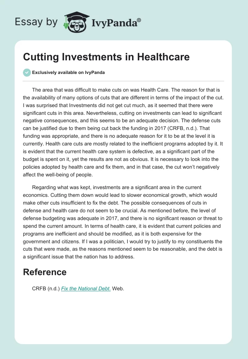 Cutting Investments in Healthcare. Page 1