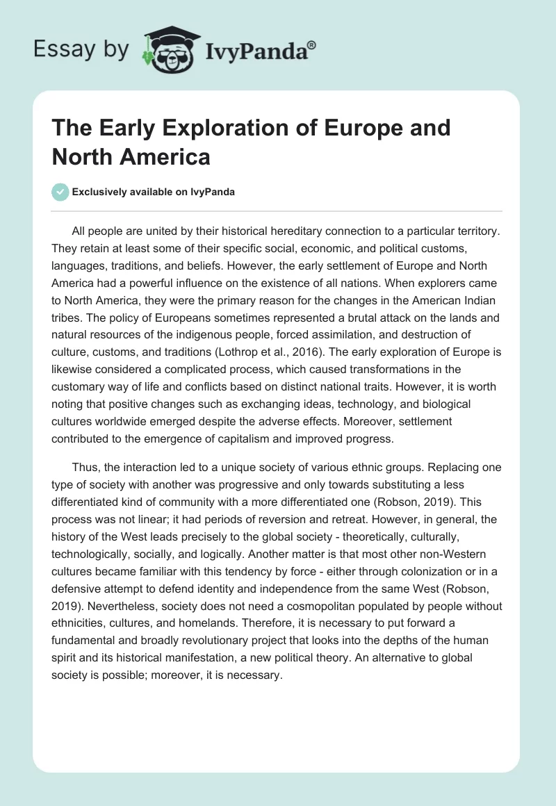 The Early Exploration of Europe and North America. Page 1